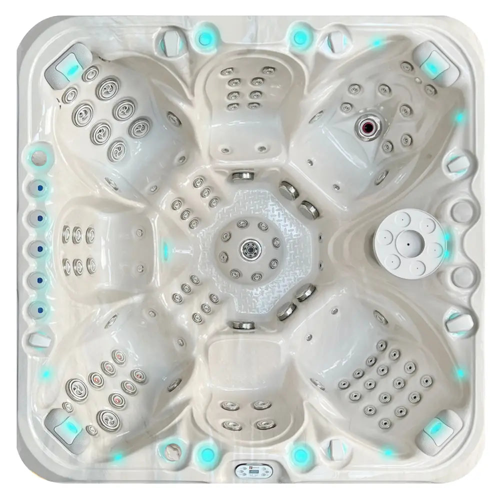 Vit PassionSpa Excite Mighty Wave Spabad med blå LED-ljus och jetmunstycken